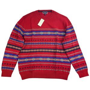 Club Room Mens Fair Isle Crewneck Pullover Sweater Red L